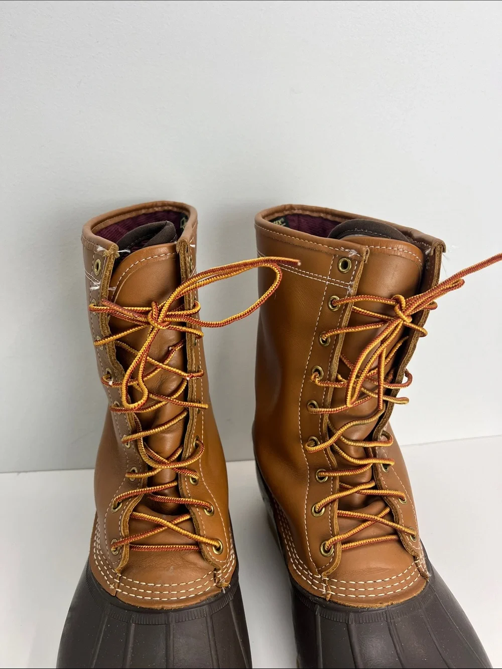 Vintage L.L. Bean Mens Bean Boots Tan Brown Waterproof Goretex Size 14 USA Made
